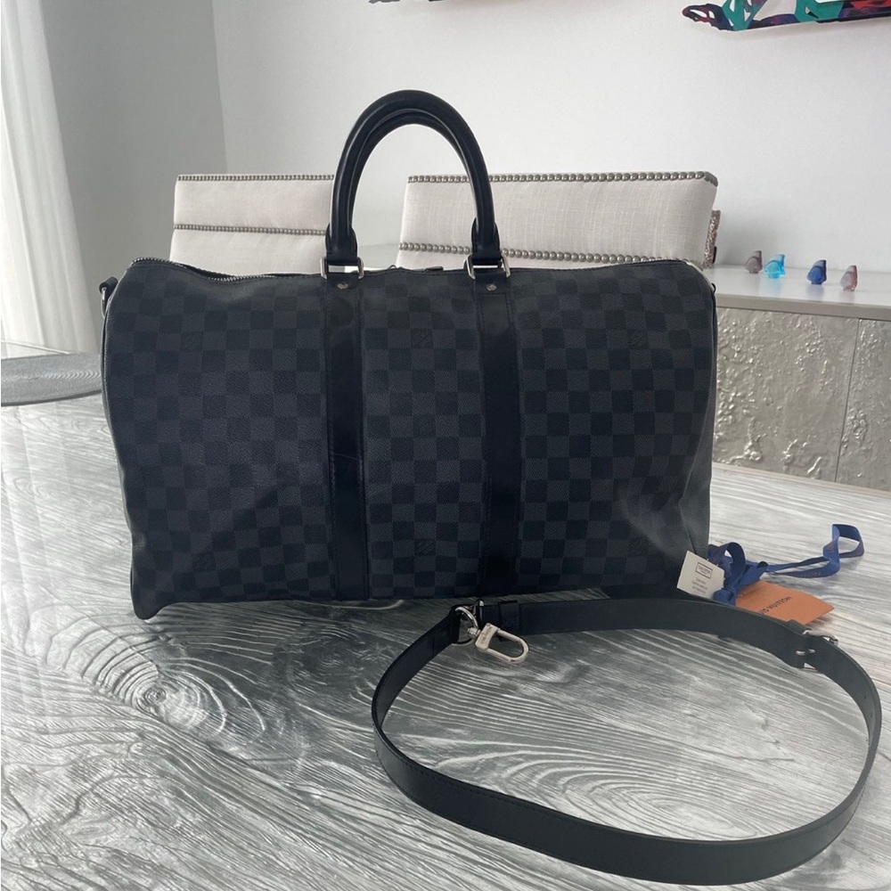 Louis Vuitton Keepall Bandouliere Bag Damier Graphite Leather 45 Black